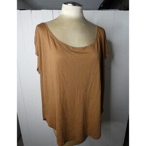 Sisley Women's L Rust Brown Scoop Boatneck Knit Top Raw Hem Short Sleeves Soft